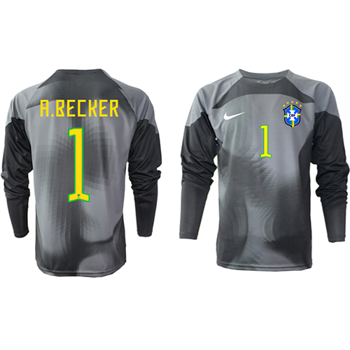 Brazil Alisson Becker #1 Goalkeeper Replica Home Shirt World Cup 2022 Long Sleeve